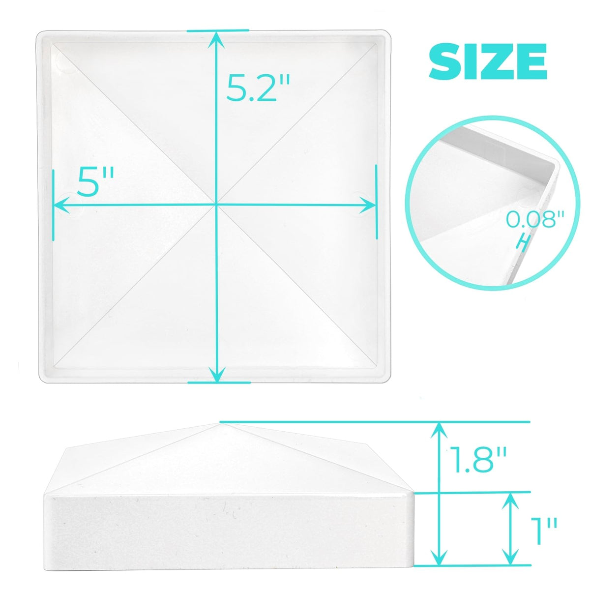 Hiceeden deck post cap white with pyramid shape for outdoor spaces