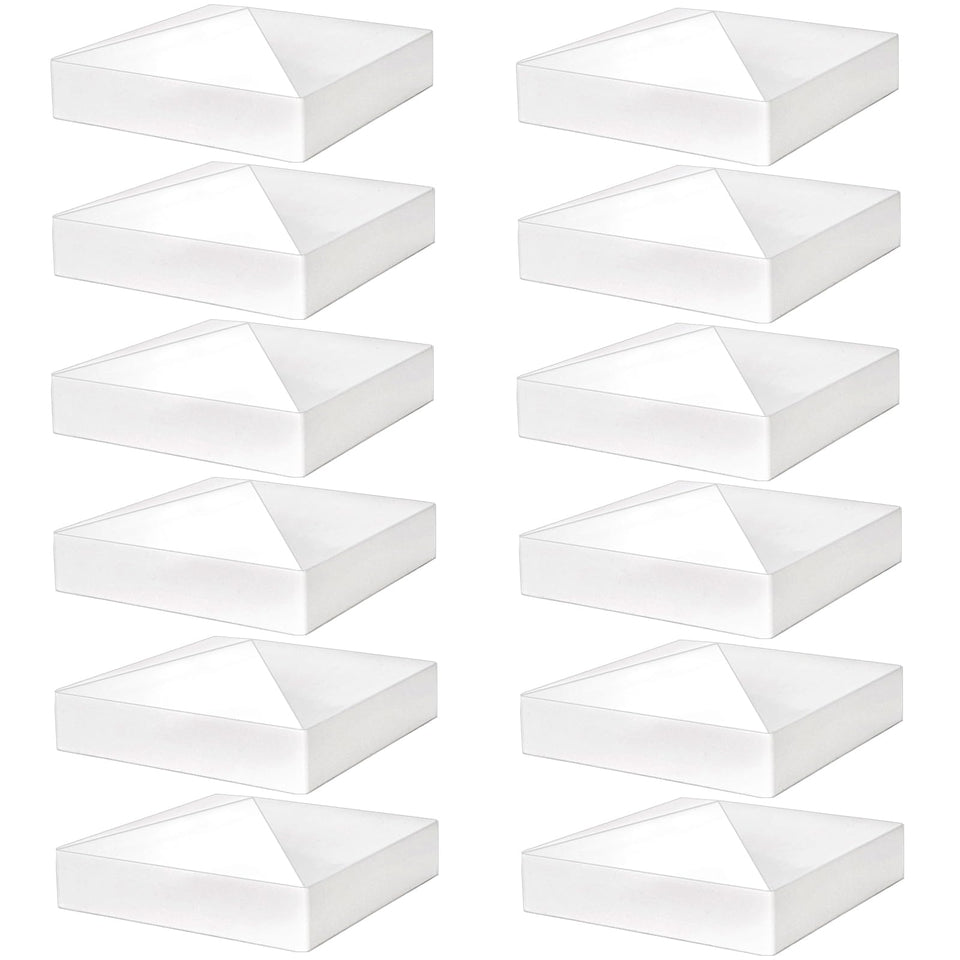 Hiceeden vinyl fence post cap in pyramid white on 5x5 post