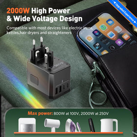 HICHOR travel adapter ideal for business trips, students, and globetrotters.