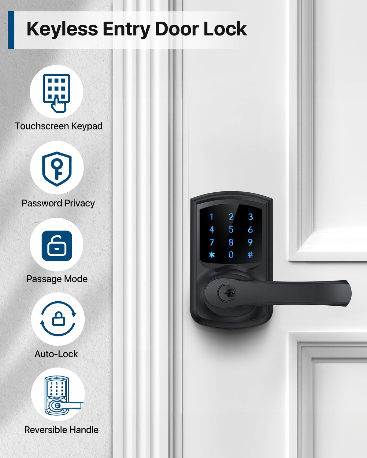 HIDALIFE front door lock with blue backlit keypad for night visibility.