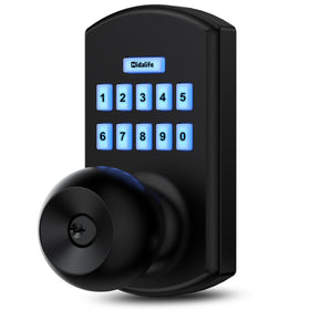 Hidalife keypad door lock front view with backlit keypad for secure entry at night
