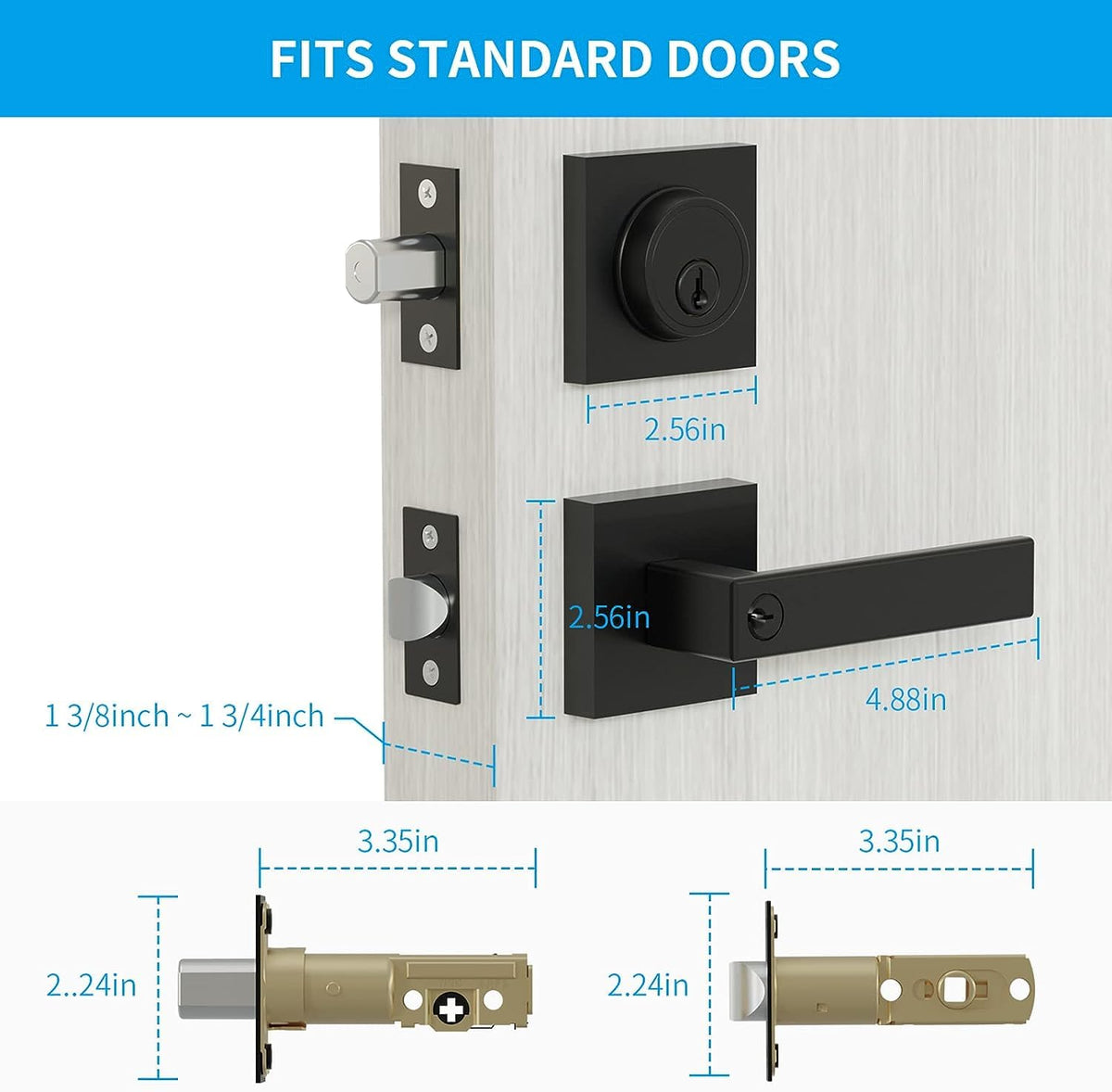 HIDALIFE reversible door handle in matte black for versatile fitting.