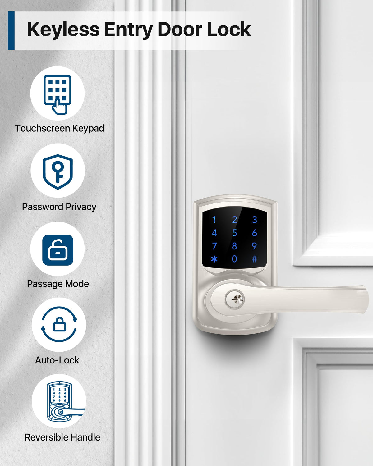 HIDALIFE touchscreen blue-backlight keypad enables easy entry in low light.