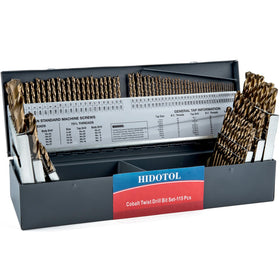 HIDOTOL cobalt drill bits in metal case closeup for durable drilling.