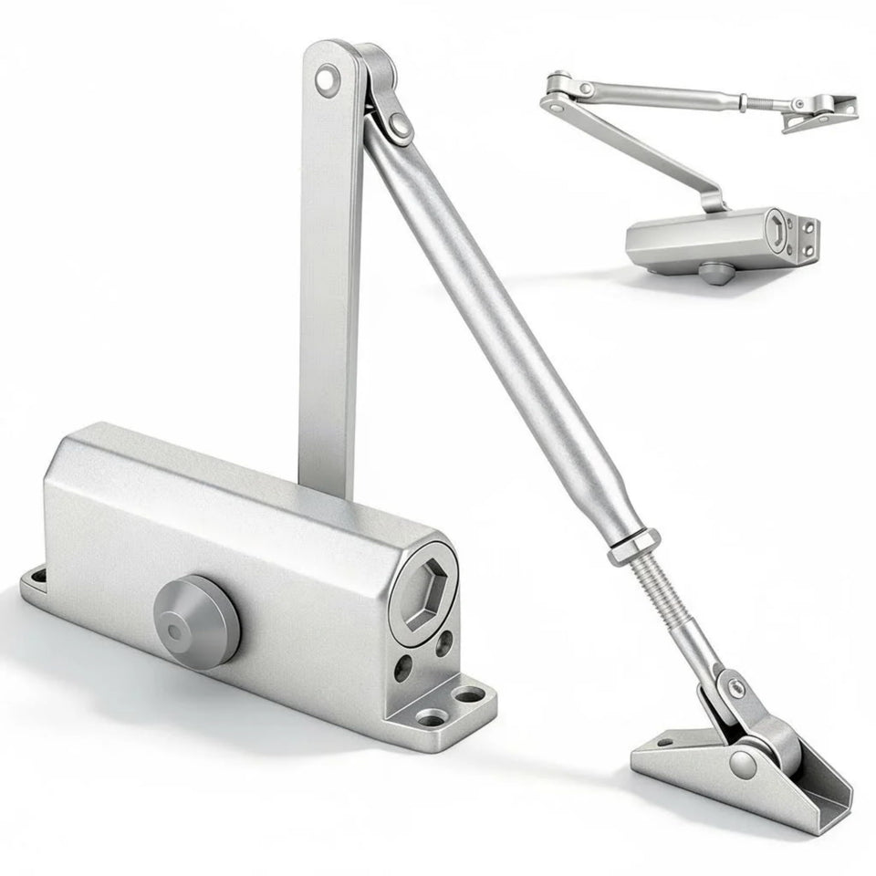 HIODIYI heavy duty door closer front view shows sturdy aluminum body for daily use.