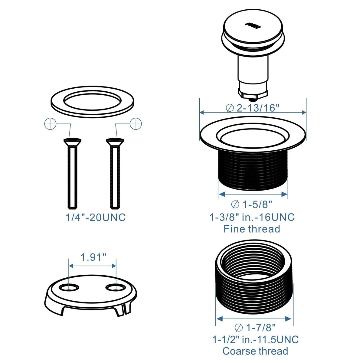 HIDROP tub drain in use showing easy push-to-open action