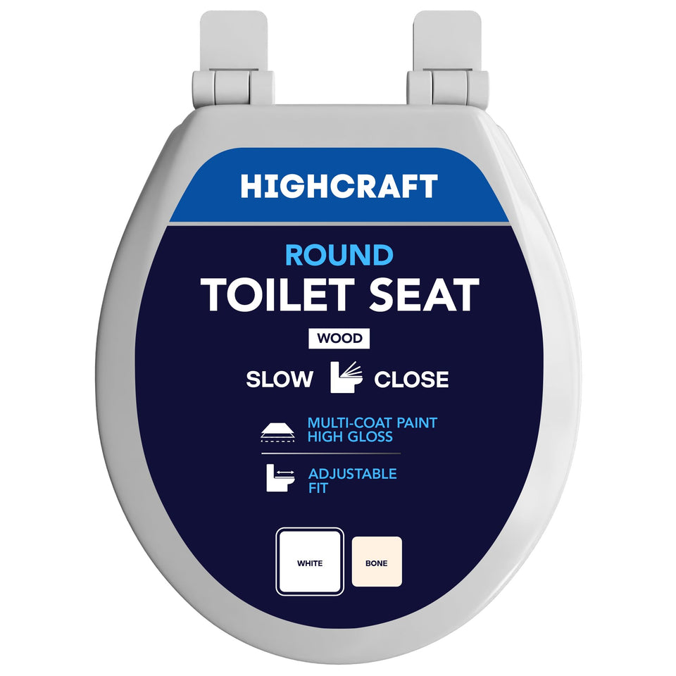 HIGHCRAFT premium round toilet seat with soft-close hinges for quiet bathroom use
