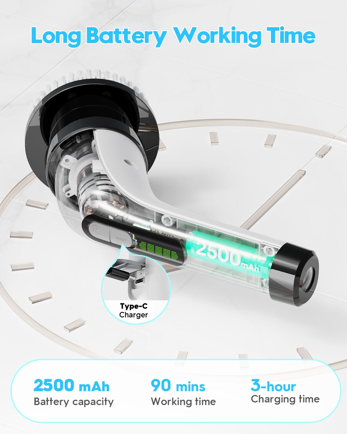 Highyes spin scrubber extended handle enables ceiling cleaning