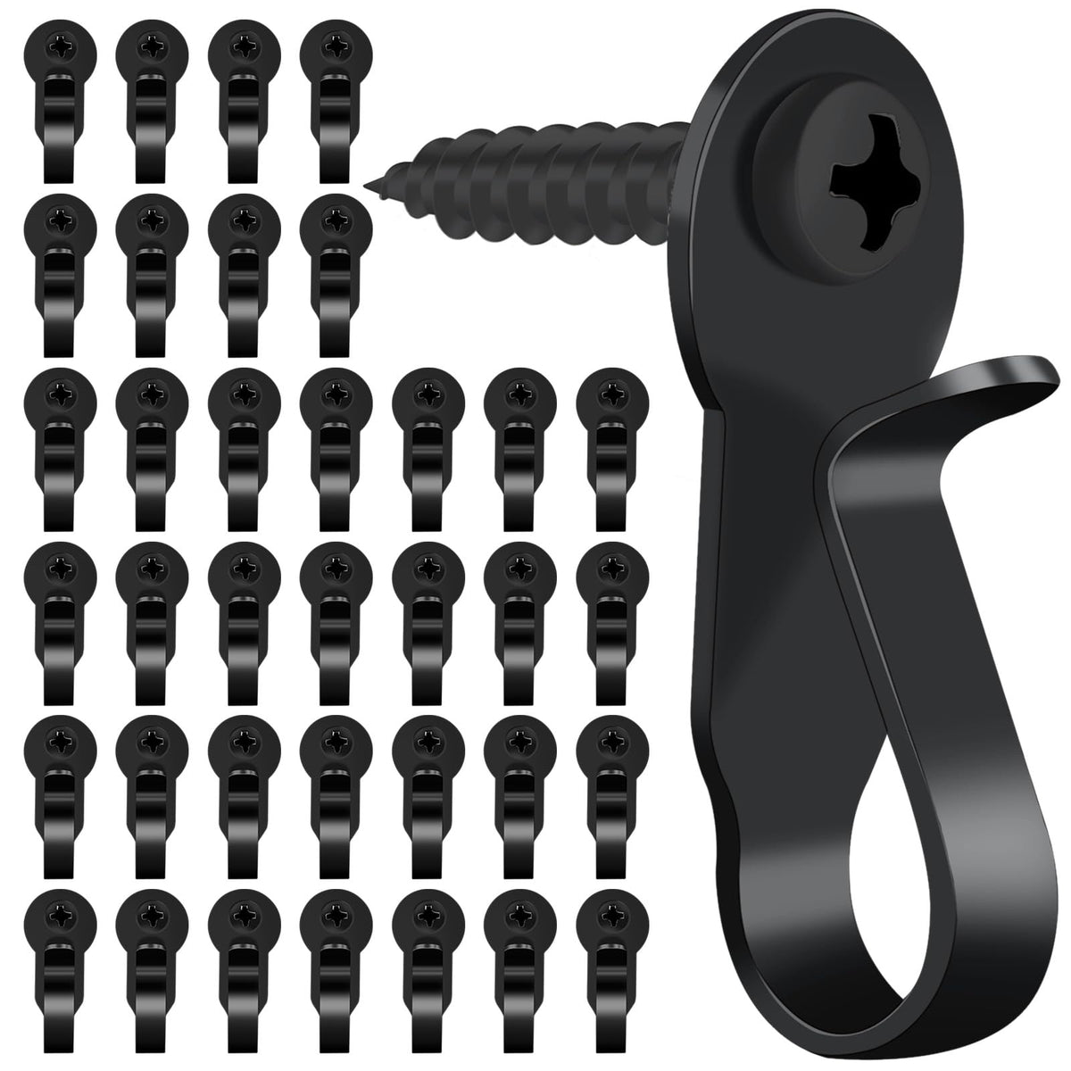 HiGift 36-pack light hanger hooks in black stainless steel for sturdy outdoor lighting.
