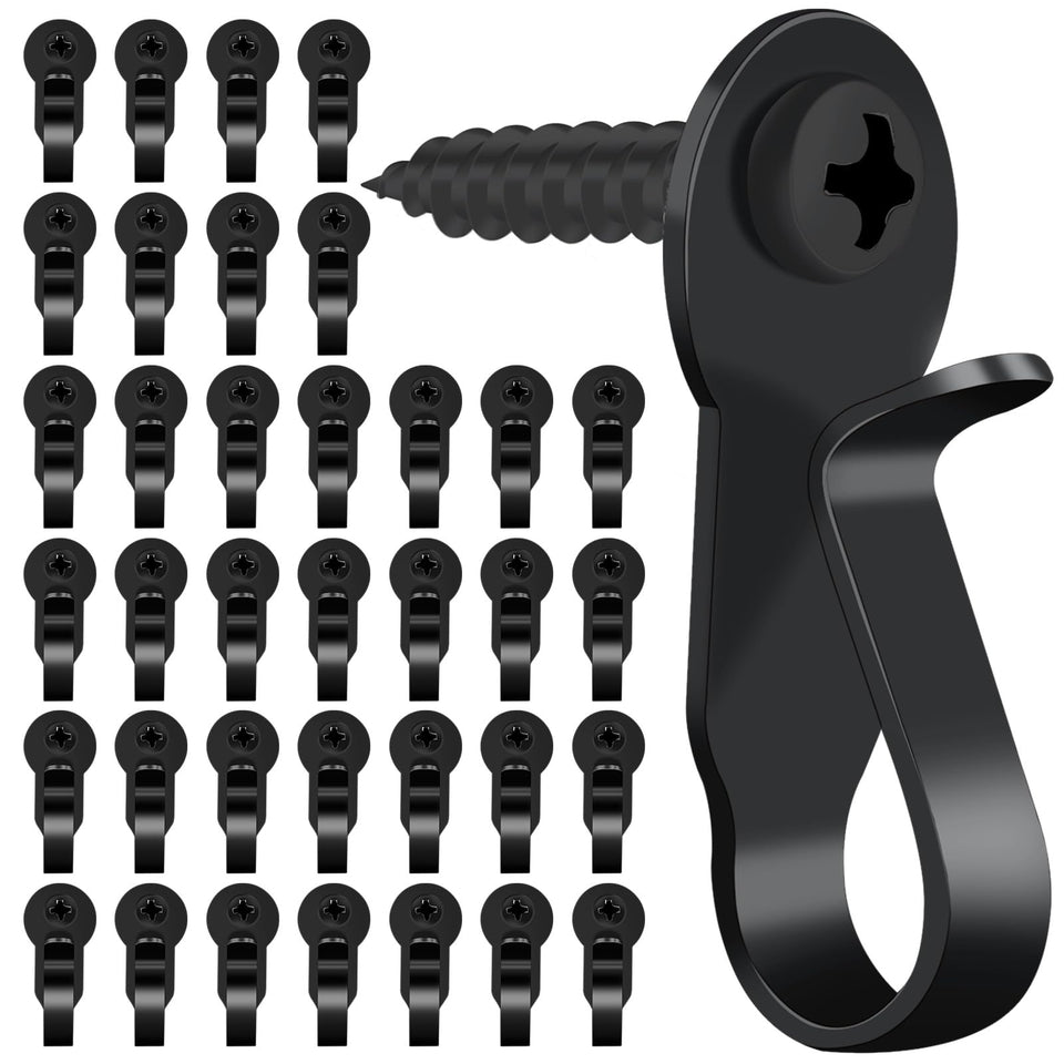 HiGift 36-pack light hanger hooks in black stainless steel for sturdy outdoor lighting.