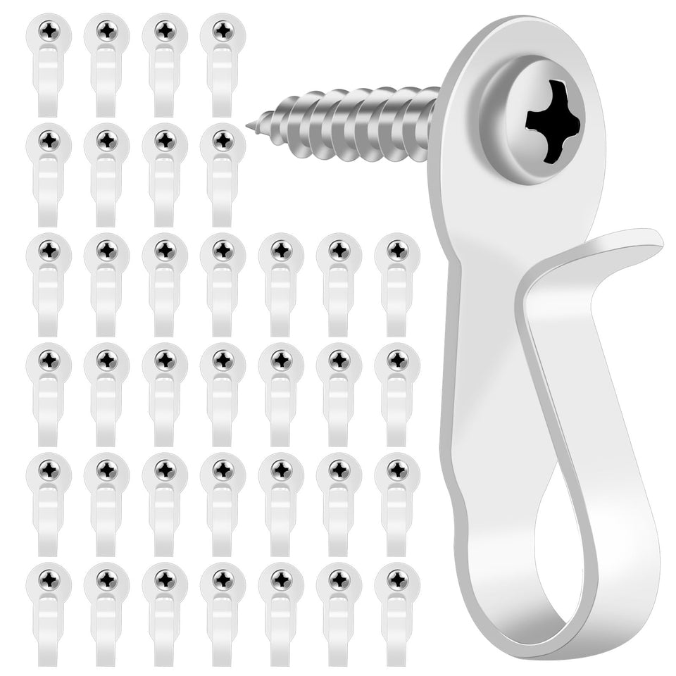 HiGift 36-pack light hanger hooks in white stainless steel for durable outdoor use.