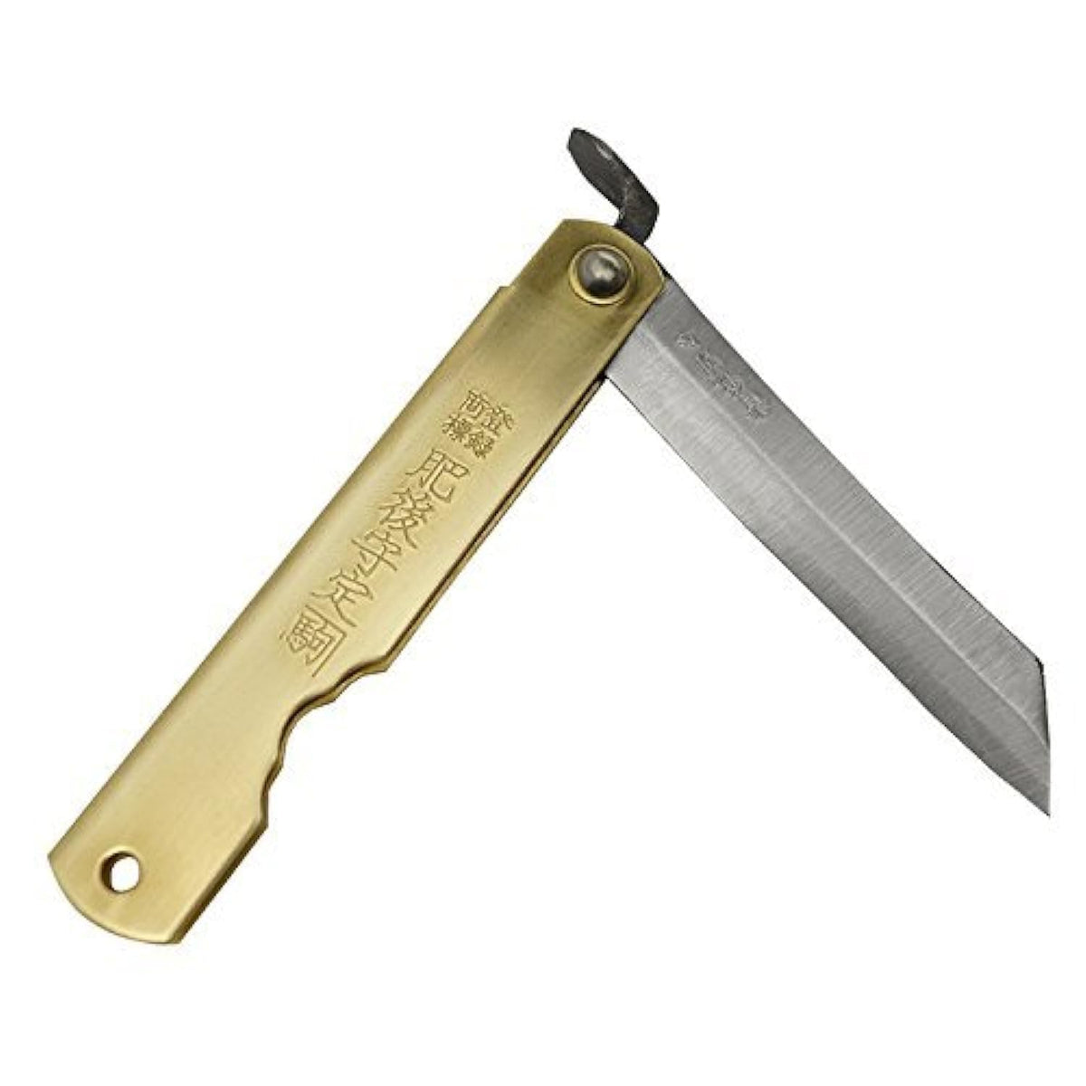 Higonokami folding knife with blue paper steel blade, compact 90mm, ideal for everyday carry.