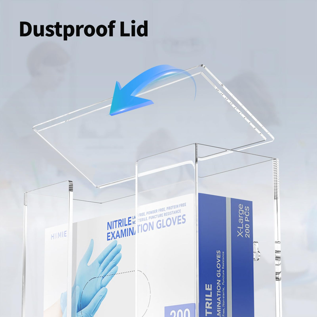 HIIMIEI glove dispenser top view showcasing clear acrylic construction