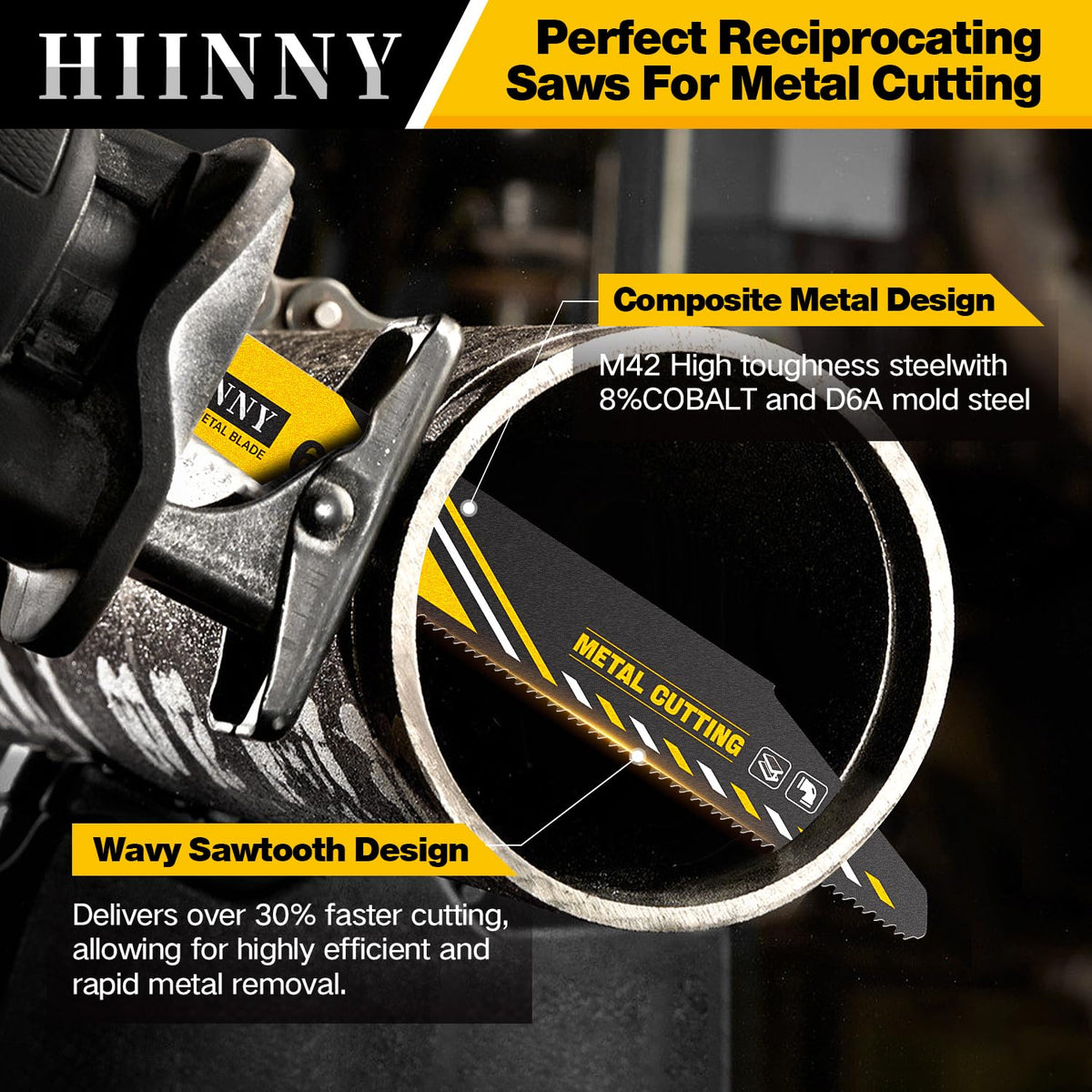 Hiinny 14/18 TPI blades for fast metal cutting.