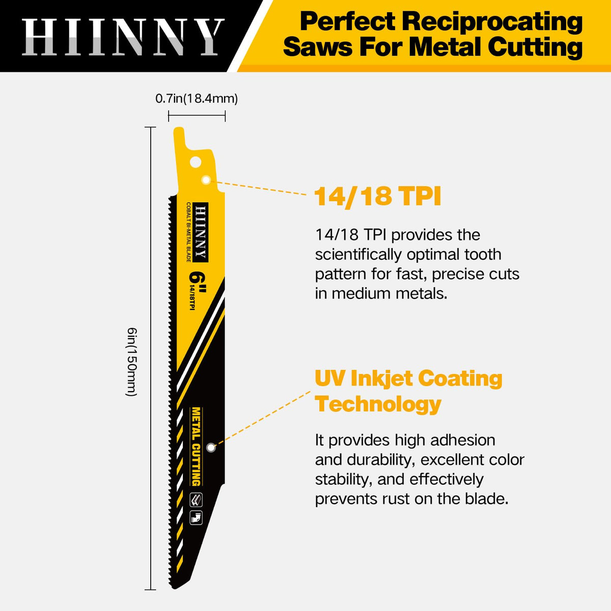 Hiinny M42 cobalt teeth bi-metal blade macro view.