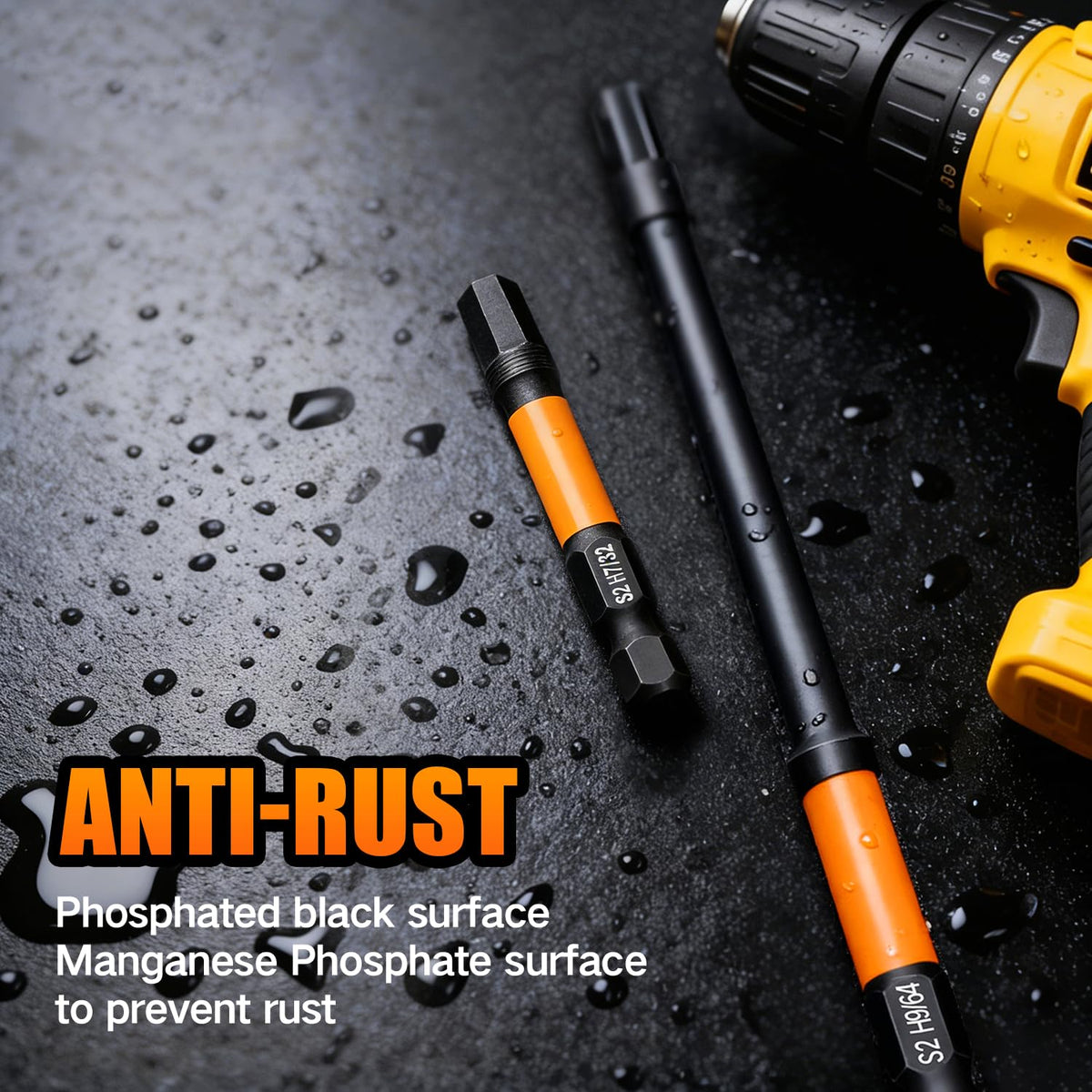 Hiinny rust-resistant manganese phosphate coating extends bit life.