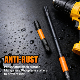 Hiinny rust-resistant manganese phosphate coating extends bit life.