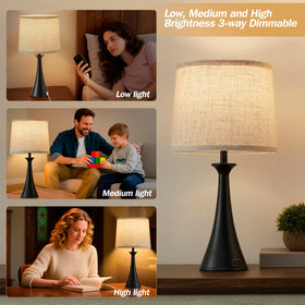 Hikczc bedside lamps on nightstand emitting soft glow