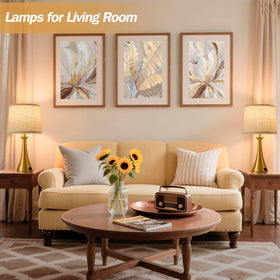 Hikczc gold finish lamps on nightstand create a refined, inviting atmosphere.