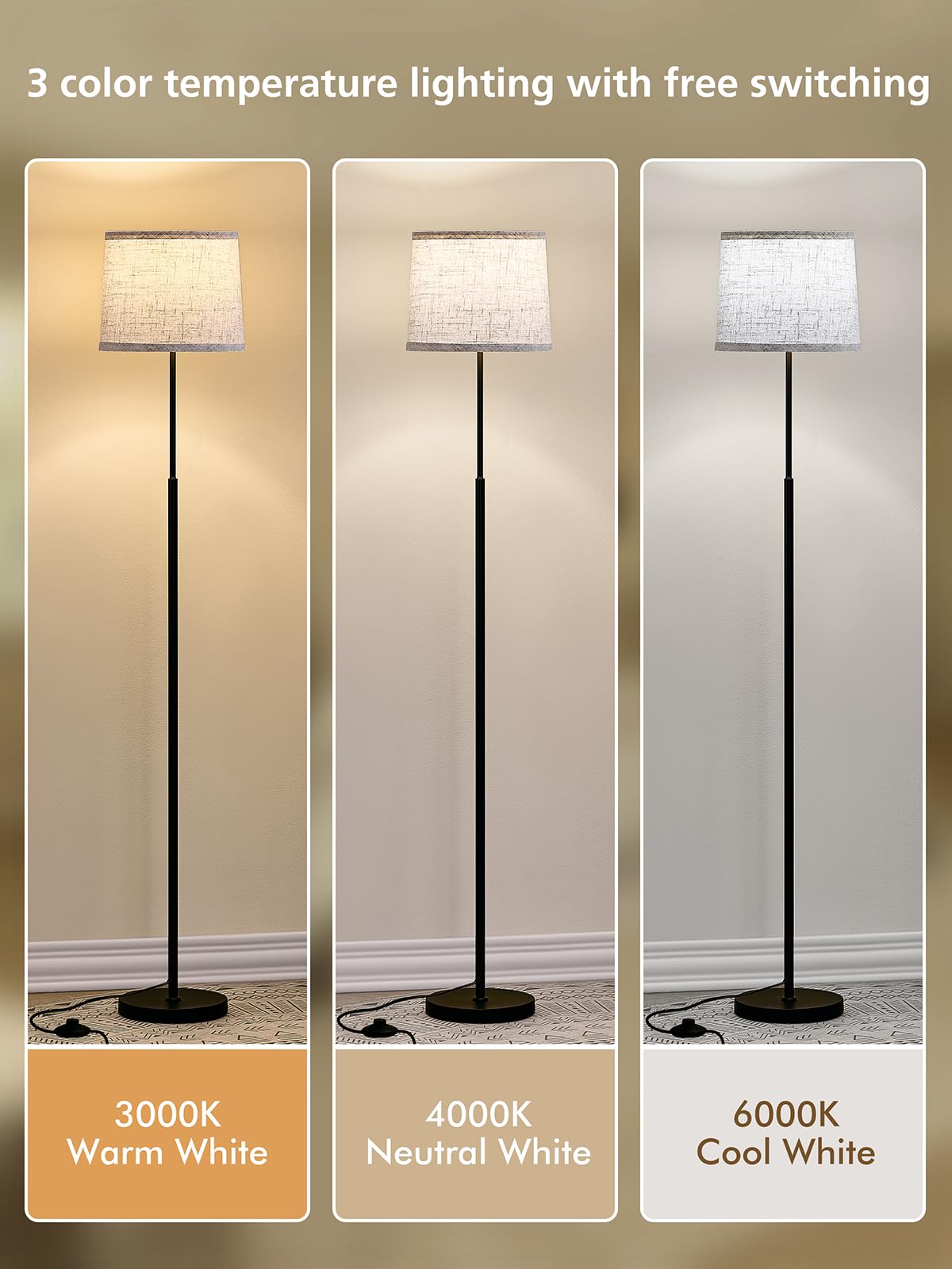 Oatmeal linen shade detail creates warm, diffused lighting.