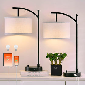 Hikczc table lamp pair in living room with black finish for modern ambiance.