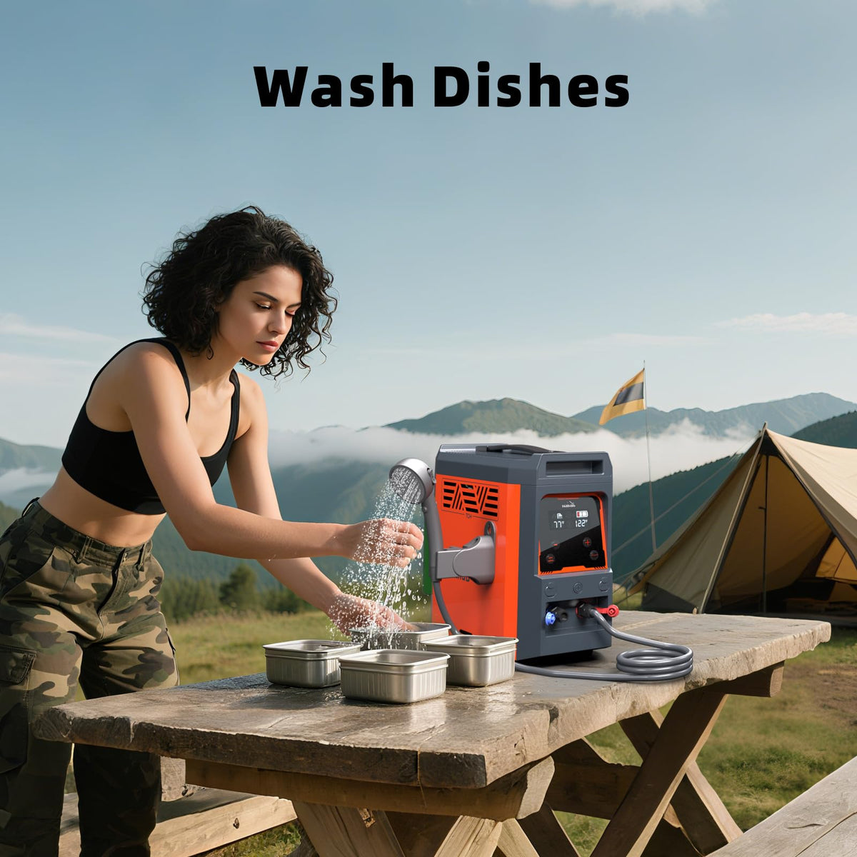 Hillhub outdoor shower use case demonstrates on-site hot water.