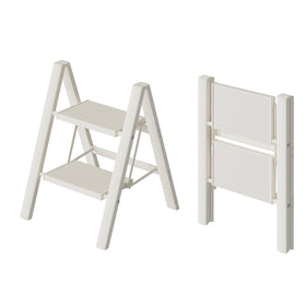 HillhutApex 2-step ladder folded compact for storage in small spaces.