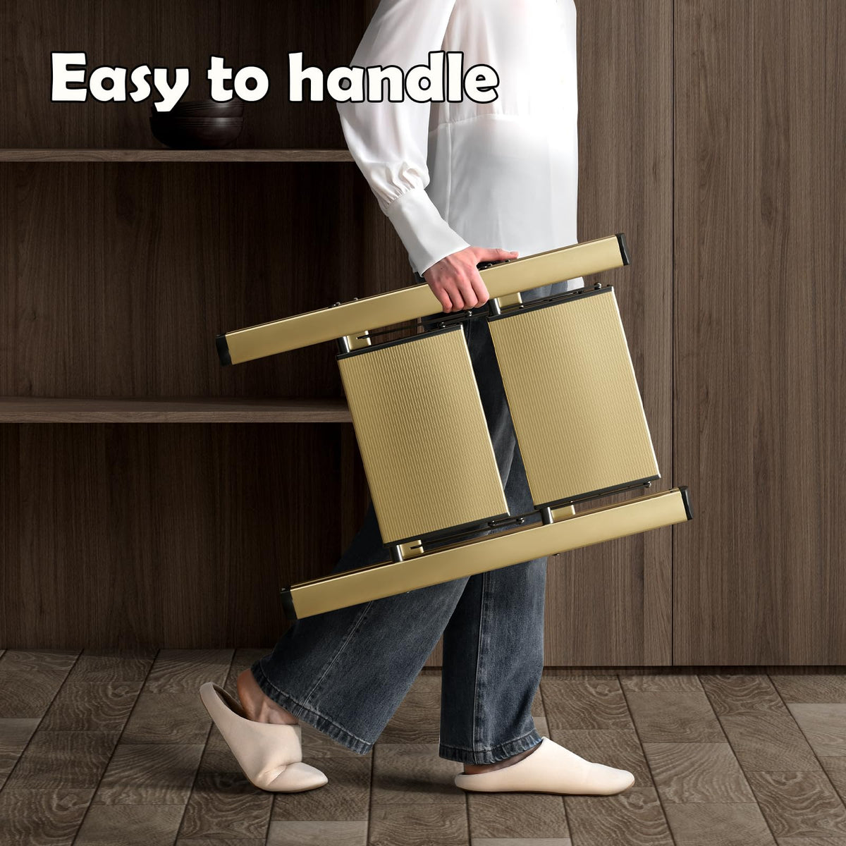 HillhutApex 2 Step Stool compact height fits neatly in corners.