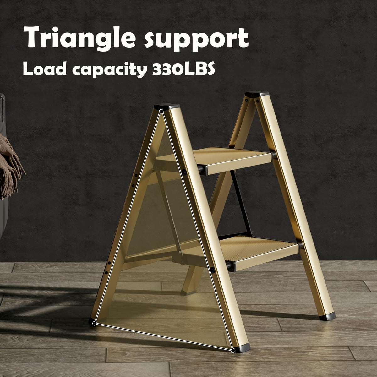 HillhutApex 2 Step Stool folded form demonstrates compact storage and portability.