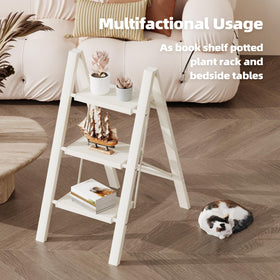 HillhutApex 3-Step Ladder folded compactly for easy storage in tight spaces