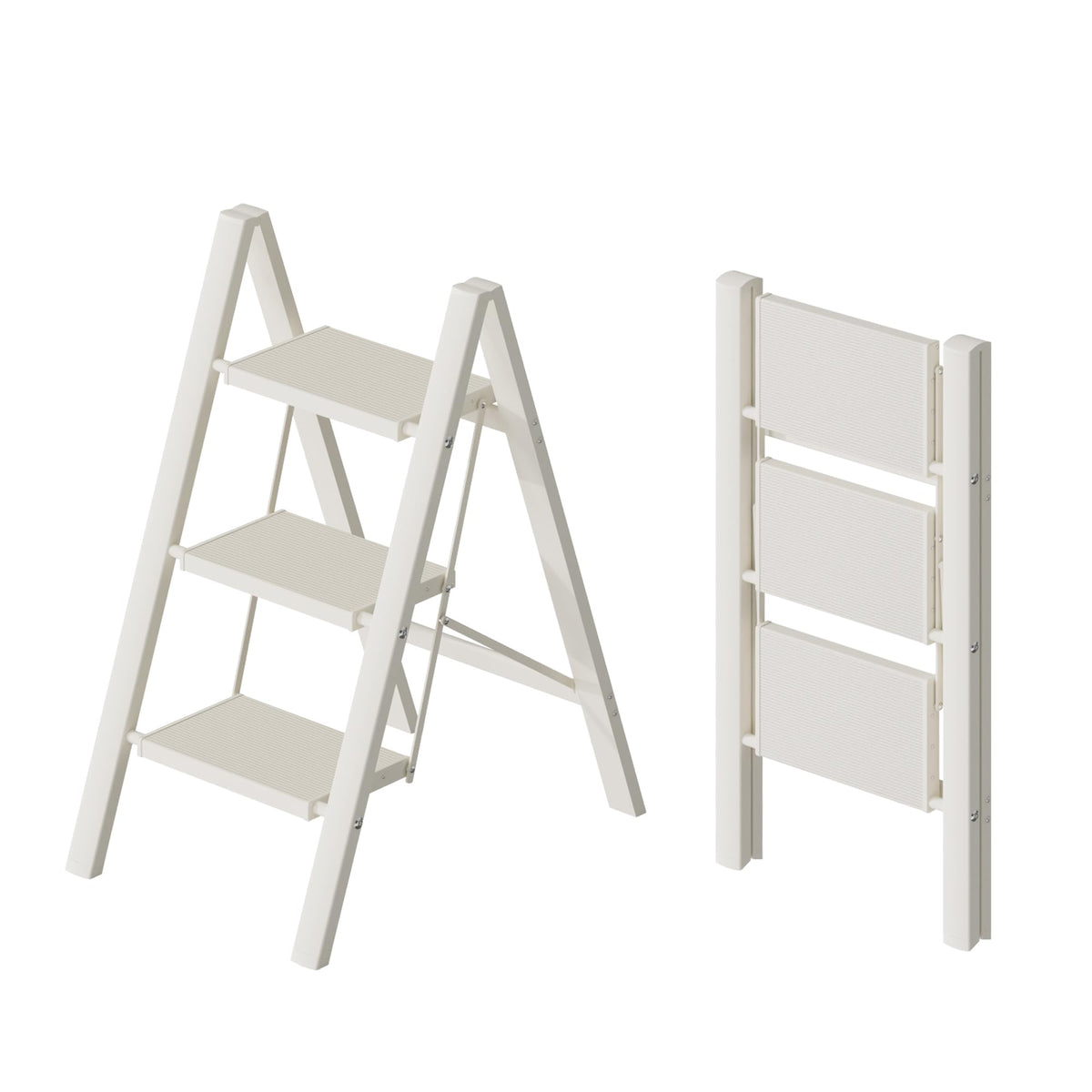 HillhutApex 3-Step Ladder open position for stable reach to shelves and cabinets