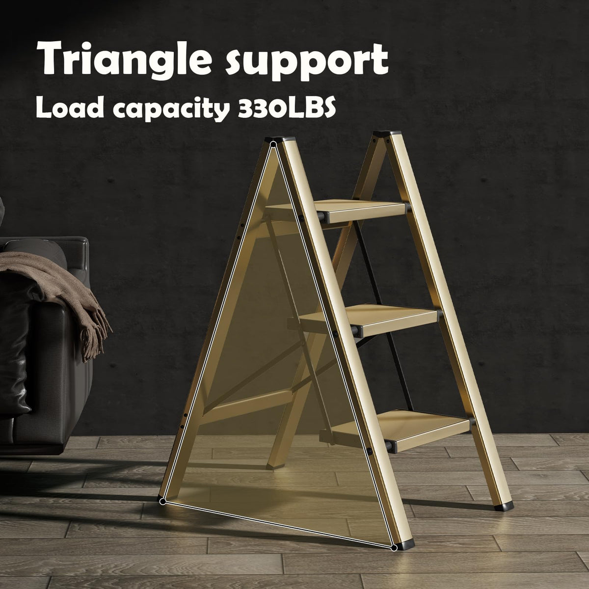 HillhutApex 3-step stool folded for compact storage