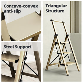 Non-slip rubber feet keep the ladder steady on wood, tile, and carpet
