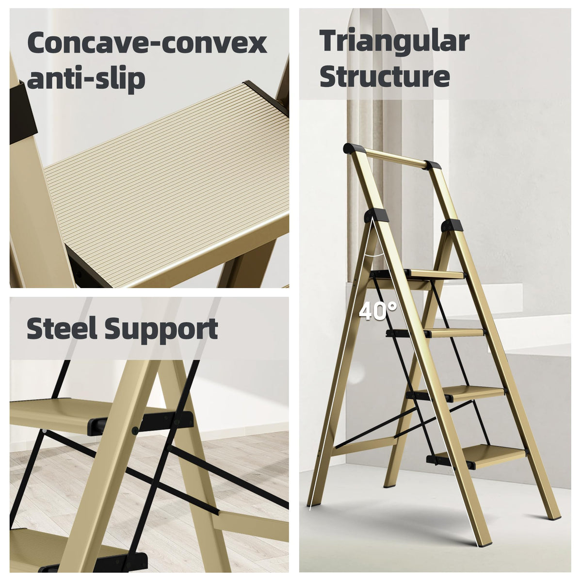 HillhutApex ladder folded flat for compact storage in tight spaces.