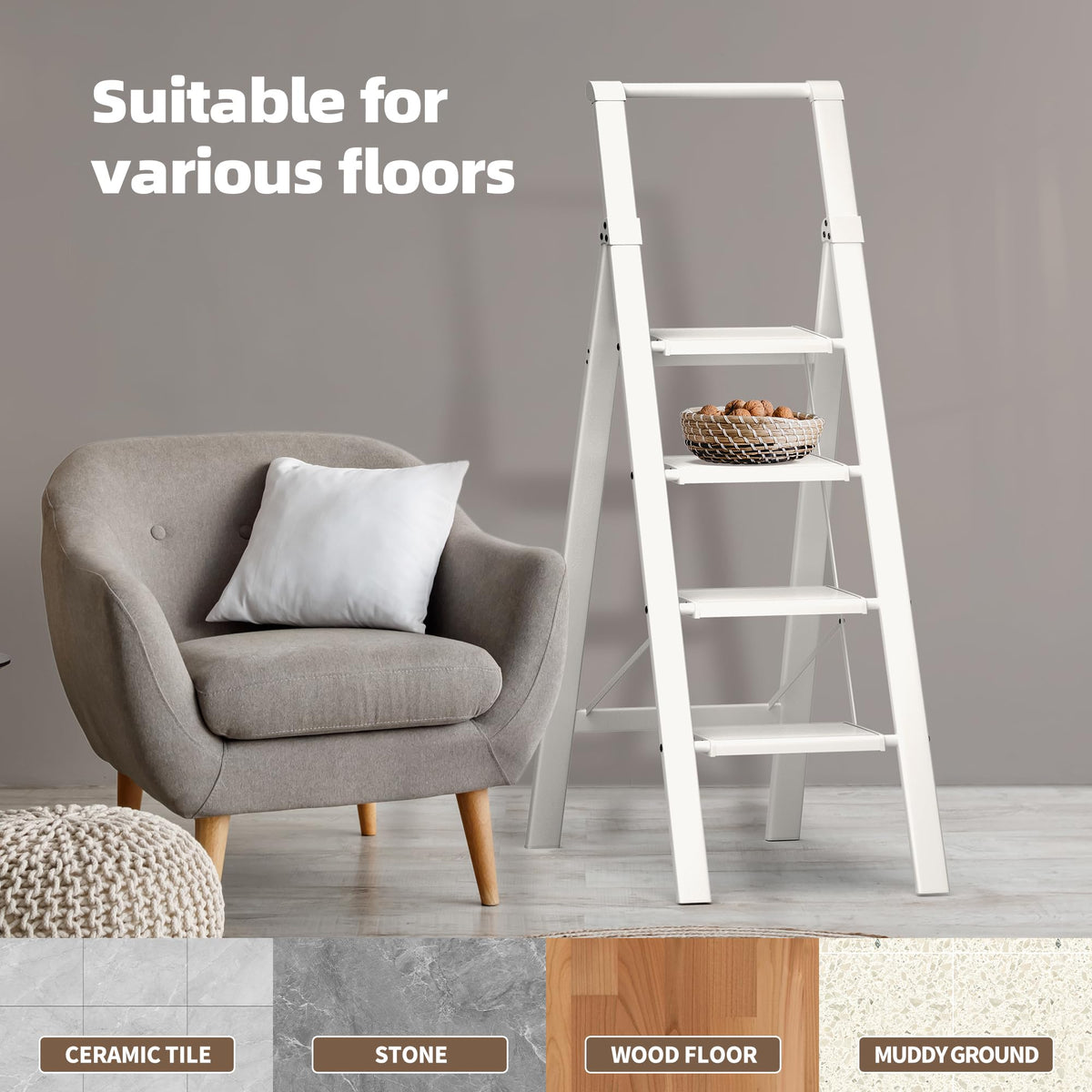 HillhutApex anti-slip feet keep the ladder steady on diverse floors