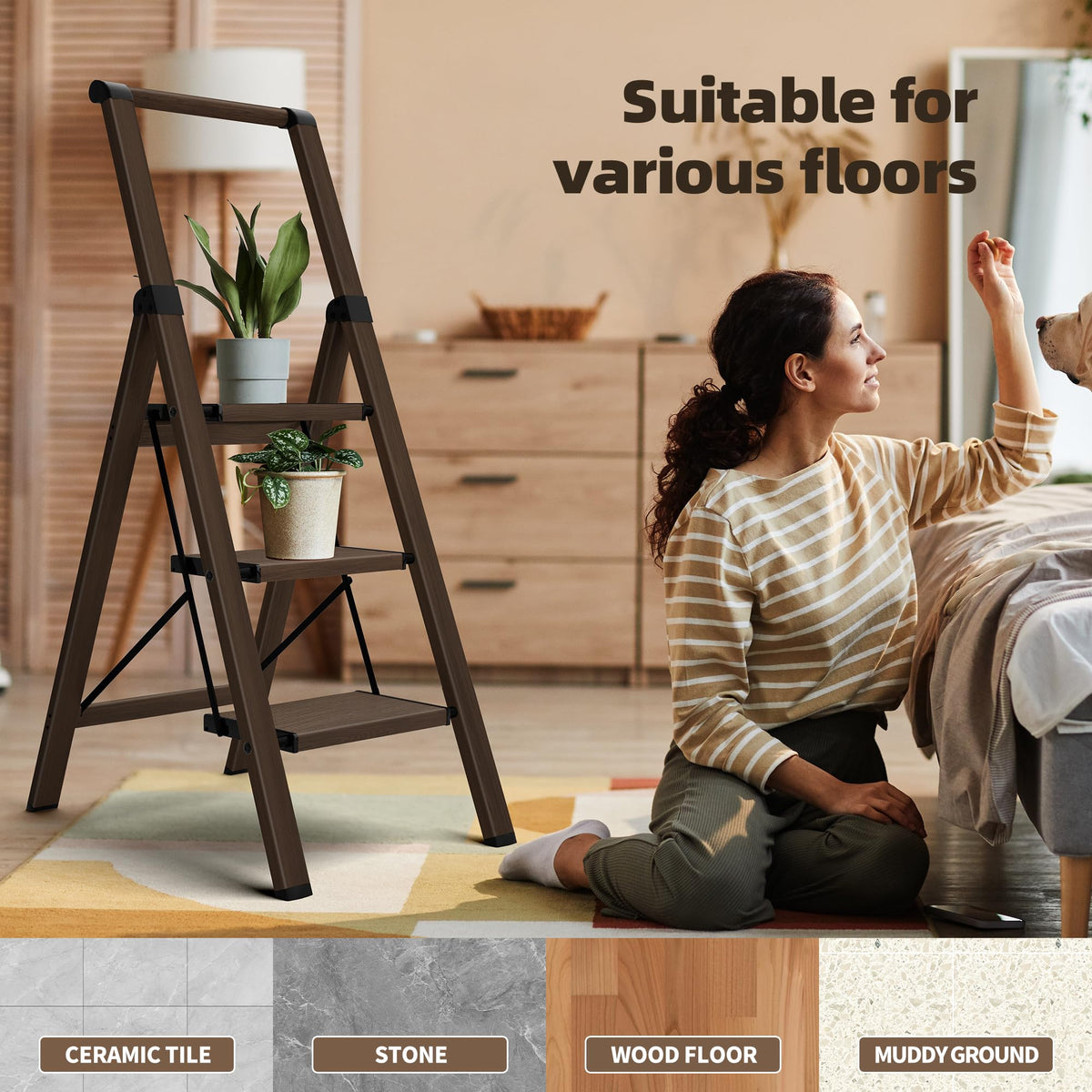 HillhutApex anti-slip feet protect floors while keeping ladder steady.