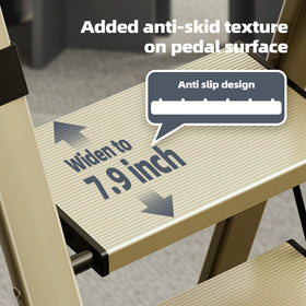 HillhutApex ladder anti-slip pedals visible for secure stepping.