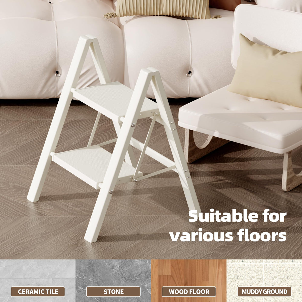 HillhutApex storage-ready ladder for wall hanging.