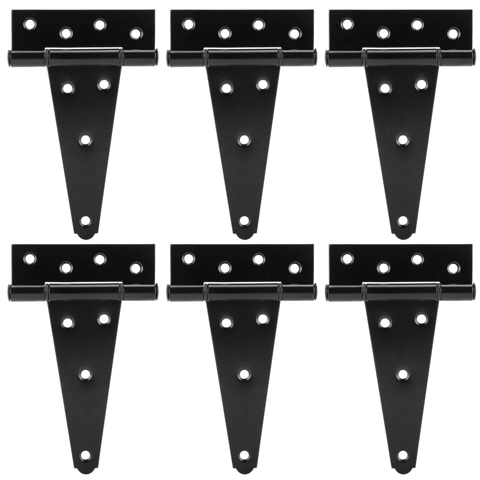 Hillmaster 6-inch T-Strap hinge in black for durable shed doors.