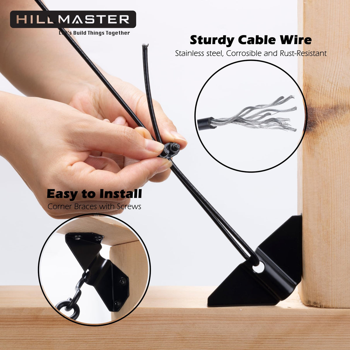 Hillmaster anti sag gate kit turnbuckle for easy tensioning and alignment.