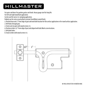 HILLMASTER barn-door latch ready for left or right-handed installation.
