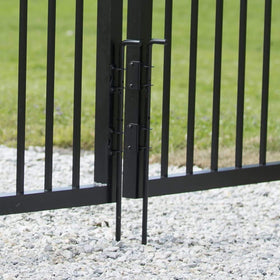 HILLMASTER black finish outdoor hardware adds durable gate protection.