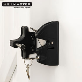 HILLMASTER black finish latch adds modern look while safeguarding gates.