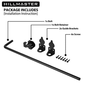 HILLMASTER cane bolt bracket set helps align and mount a gate.