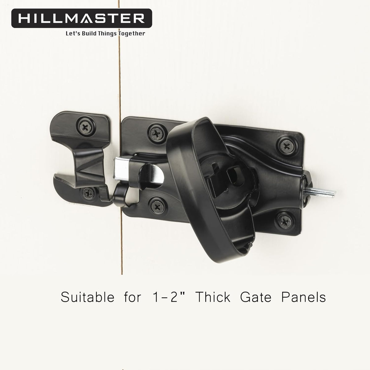 Hillmaster door latch prevents damage when doors slam shut.