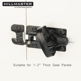 Hillmaster door latch prevents damage when doors slam shut.