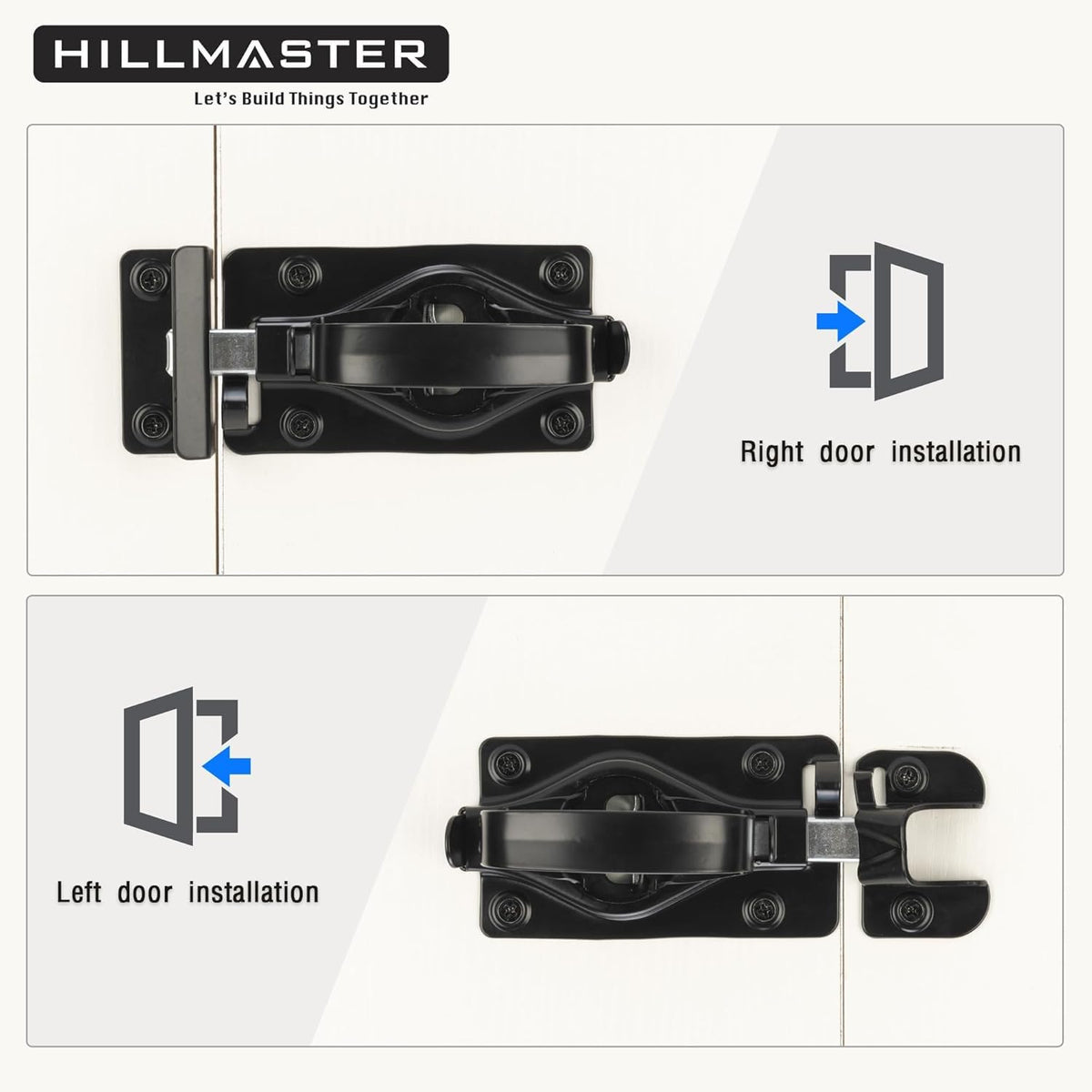 Hillmaster latch with two mounting ports for inside or outside installation.