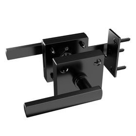 Hillmaster double-sided gate latch front view shows sturdy, weather-ready design for outdoor gates.