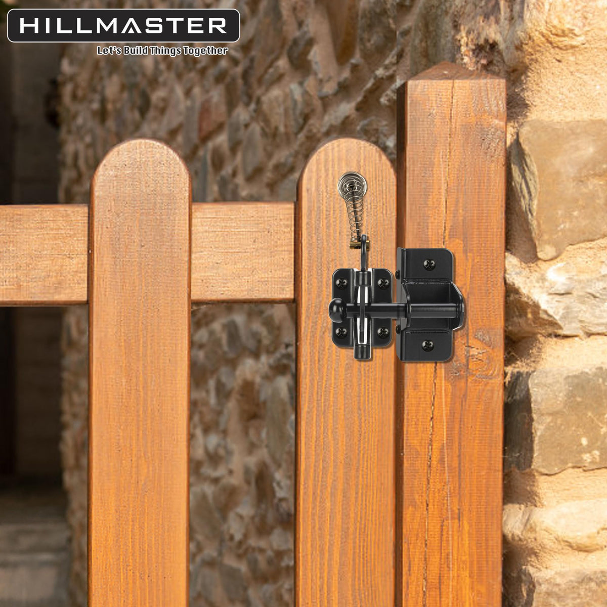 Hillmaster durable screws secure the latch against weather exposure.
