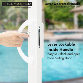 Hillmaster exterior pull with key cylinder shown on a white finish for secure outside locking